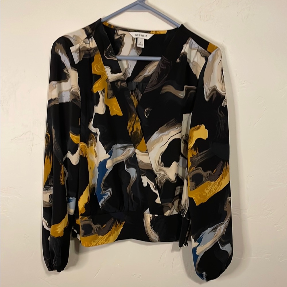 Nine West Abstract Pattern Blouse - Black, Yellow, White